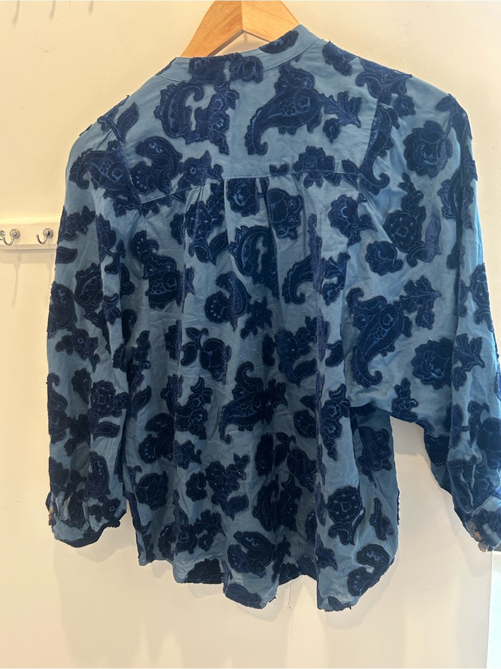 Anthropology- Women's Blue Burnout Velvet Paisley Blouse